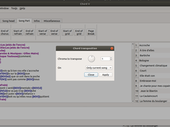 Chords can be transposed in whol document, in whol songn, on current chord or line