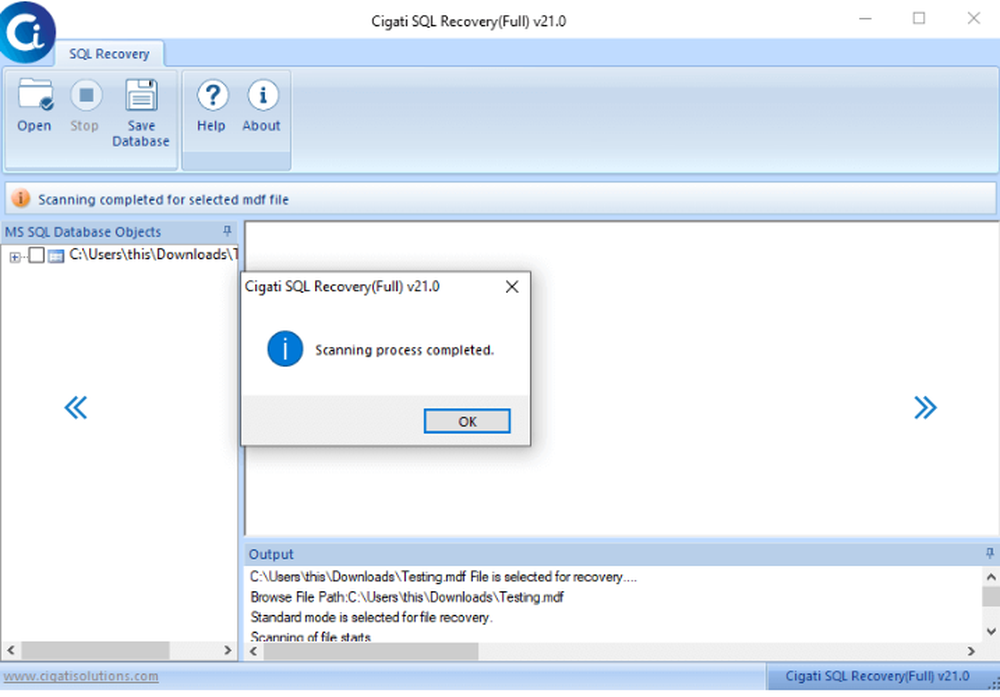 Cigati SQL Recovery Tool Screenshot 1
