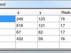 Result table tells you coordinates and radii.