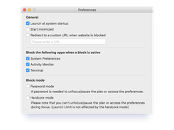 Configure general preferences, enable/disable the Password mode or Hardcore mode, etc.