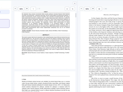 Compare two documents side by side to review related sources, translations, or supporting evidence.