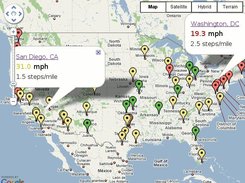 Google Map showing the driving speeds of various U.S. cities