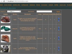 Pantalla de administración del catalogo