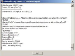 Log viewer showing scan log