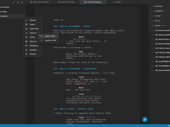 Screenshot of script formatting and scene management interface in Clapperbie
