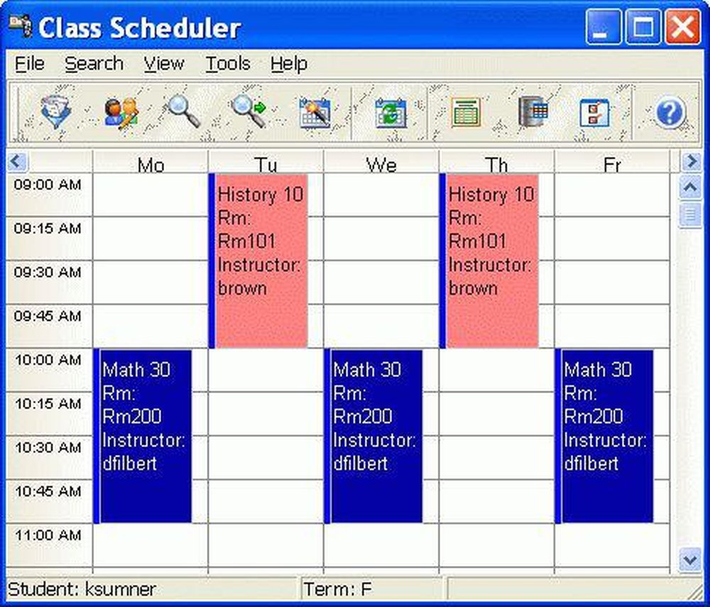 Class Scheduler Main Screen