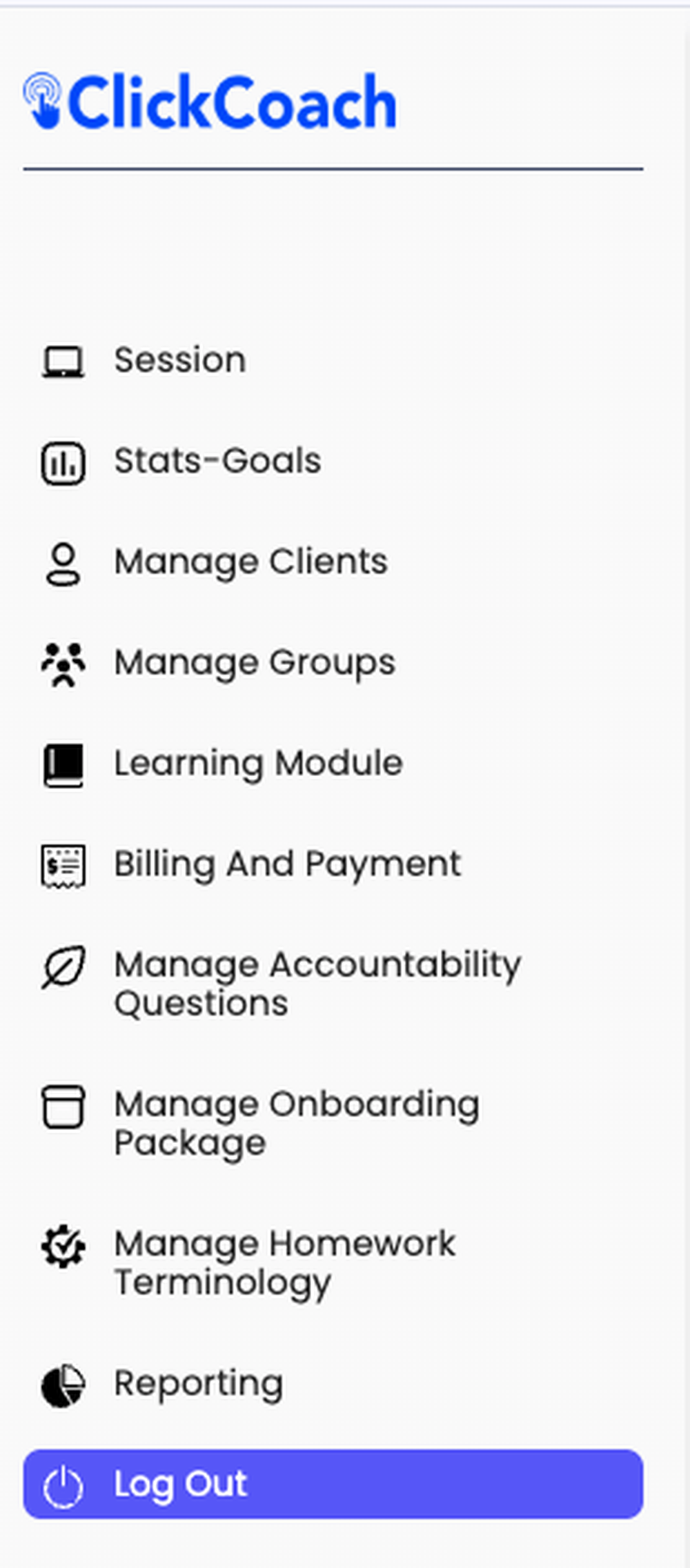 Main Menu for ClickCoach.io
