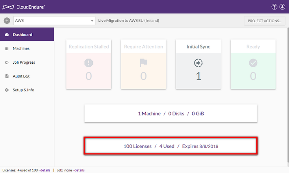 CloudEndure Dashboard