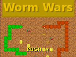 The title screen of Worm Wars, a game running in C-Lesh.