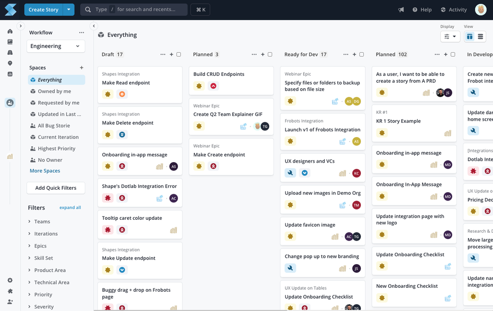 Shortcut Stories Kanban Board