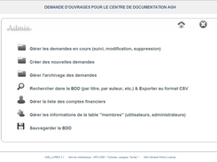 menus de l'interface d'administration