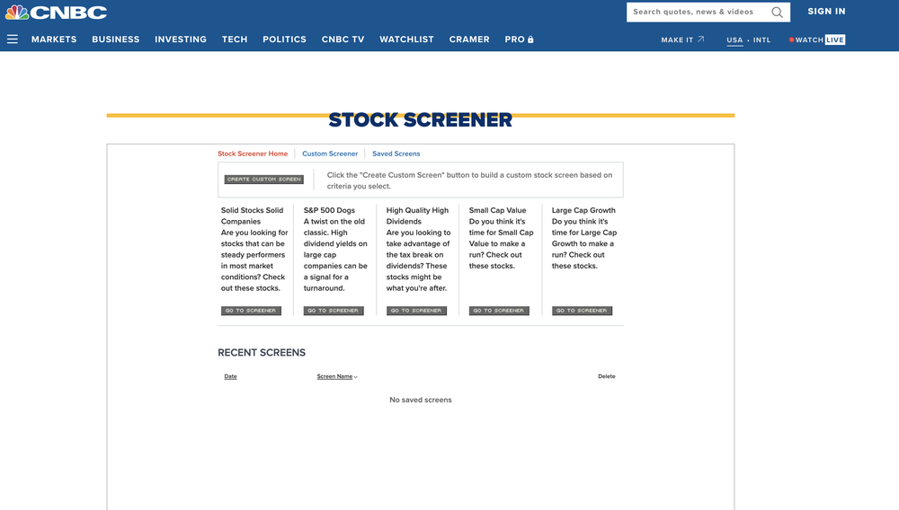 CNBC Stock Screener Screenshot 1