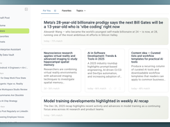 Step 1: Get inspired by personalized news feed. Browse through curated industry news and trending topics tailored to your professional interests. The platform aggregates relevant content to spark ideas for your next LinkedIn post.