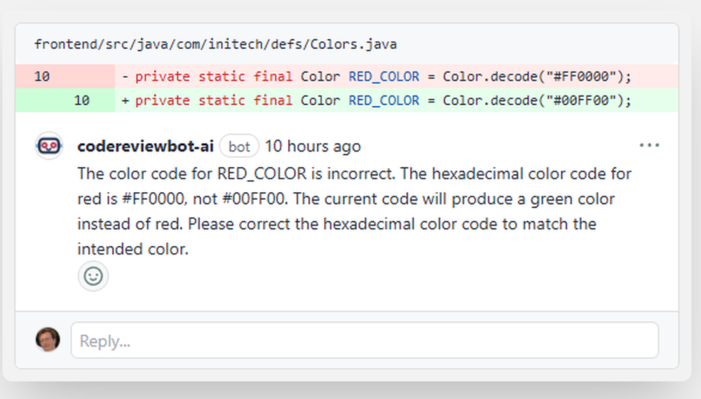 CodeReviewBot Screenshot 1
