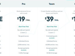 Create powerful forms with our always-free Individual plan. With the Pro plan, build advanced forms with no ads. Create flexible workflows and use Square or PayPal with the Team plan. Connect teams and empower departments with the Enterprise plan. 