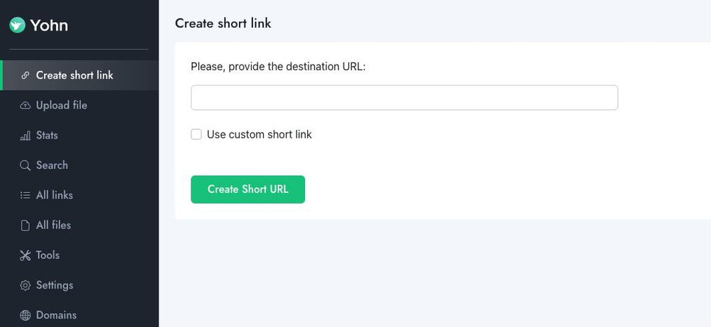 Custom short link creation interface