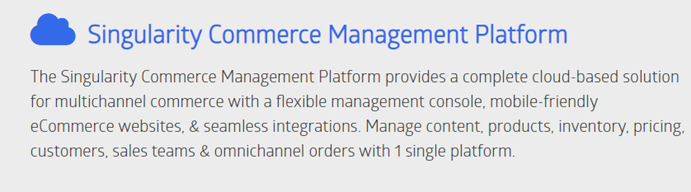 Singularity Commerce Management Platform Screenshot 1