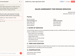 Concord Horizon screenshot, showing the chat interface and a live document