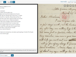A digitized letter from the Abraham Lincoln Papers with a volunteer-created transcription (left) as presented on crowd.loc.gov.
