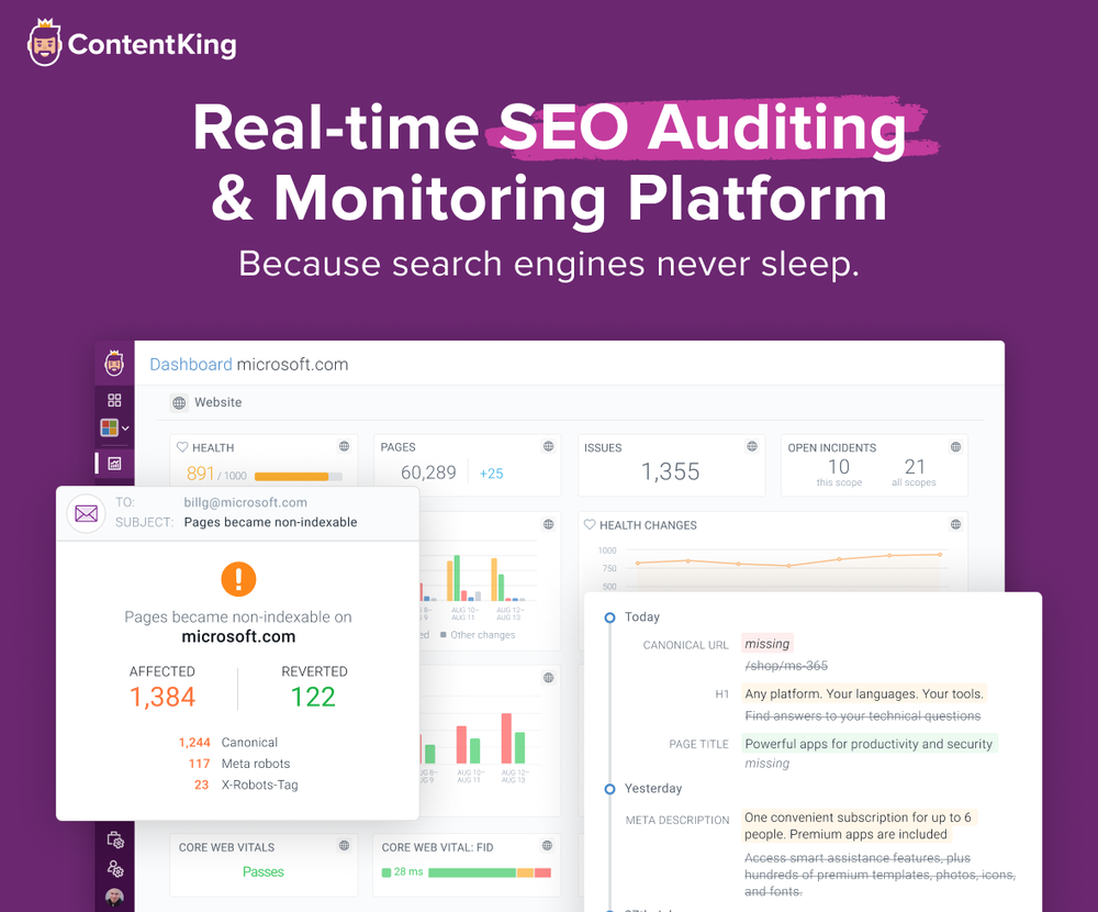 ContentKing: Real-time SEO Auditing & Monitoring Platform. Because search engines never sleep. 