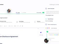 Create your contracts from scratch in our editor. Work as a team with your co-workers to increase your transparency or invite external guests to collaborate on your legal work to reach better contracts.