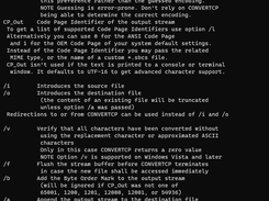 CONVERTCP text file converter help text v8.0