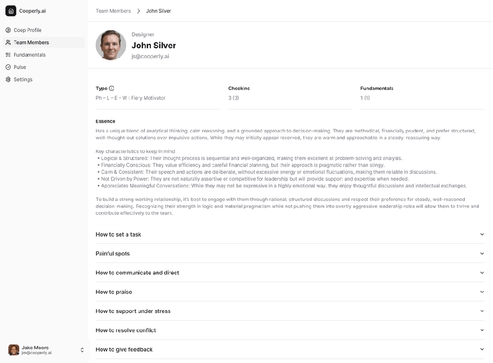 The Coop Profile gives you and your team the manuals to each other we’ve all been dreaming of! It shows why people work, providing leaders and teammates with a fast and actionable way to improve communication, build stronger teams, and avoid costly misunderstandings.