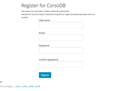CorsoDB Register form with "Yeti" theme