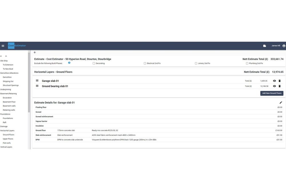 Cost Estimator Screenshot 1