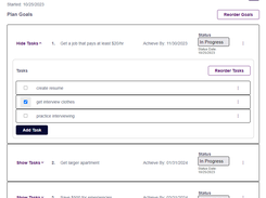 Custom case plan with goals and tasks