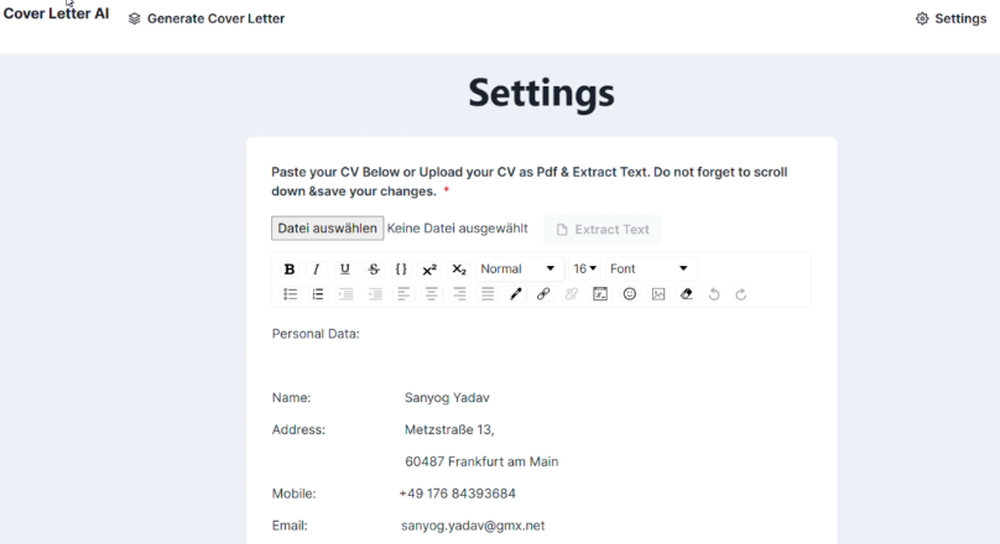 Cover Letter AI Screenshot 1
