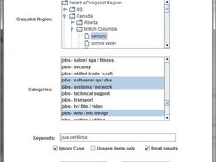 1. Select a Craigslist region to begin, then select one or more categories and any keywords.
