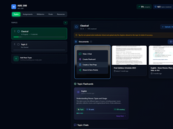 Break down subjects into structured topics and learn with documents, flashcards, and AI tools.