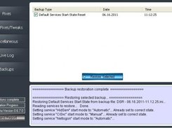 Example of Default Services Start State Fix Backup screen