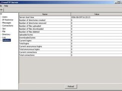 Statistics panel of Server