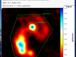 The Antennae galaxy at 350 microns, reduced with CRUSH and opened in show, with marked regions