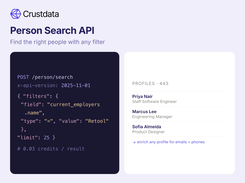 Search 1B+ people by company, title, and seniority via the Person API.