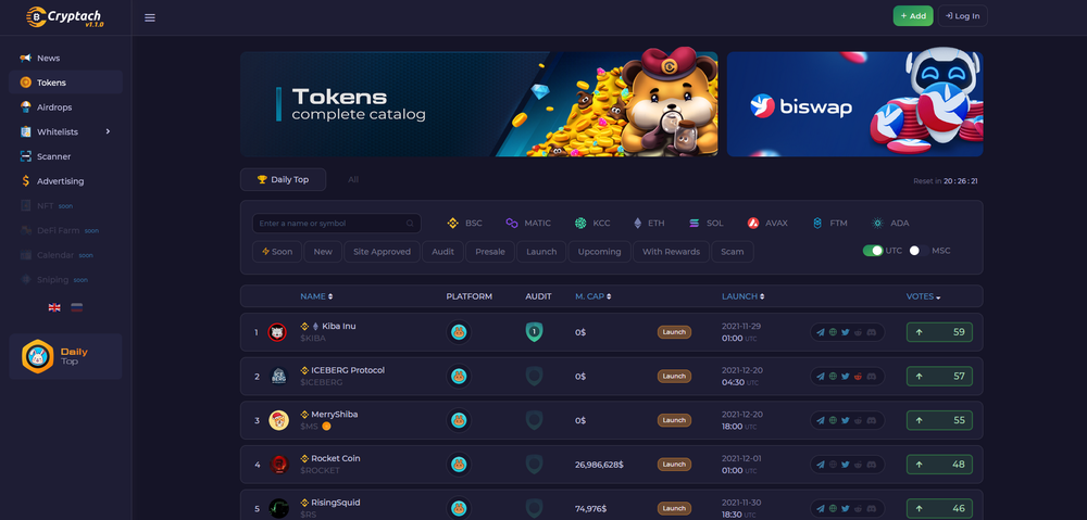 Large catalog of Tokens