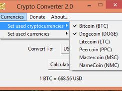 Supported cryptocurrencies