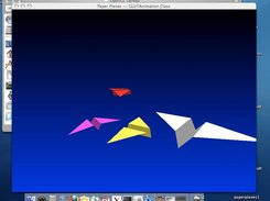 Glpaperplanes shows how to use Ctalk with GLUT and OpenGL to provide animated simulations.  Glpaperplanes is available in the Apps folder of the Files section.  Here, glpaperplanes, built with the OS X GLUT  framework and OpenGL libraries, is running on a Macintosh.