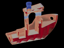 3D Benchy GCode 3D visualisation clipped to view internal paths (feedrate color coded)