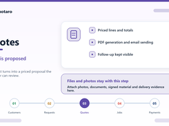 Create quotes, prepare PDF output and keep follow-up visible until the customer decides.