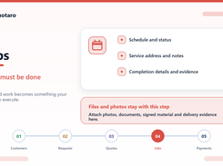 Track scheduled jobs, service addresses, status, notes and completion details without losing context.
