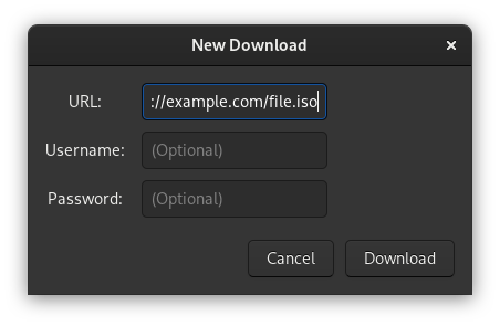 The "add download" dialog showing the available options.
