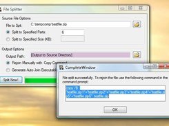 Main Splitter Screen with Join Popup