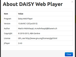 Daisy Web Player 13.06 in Chrome,  About screen