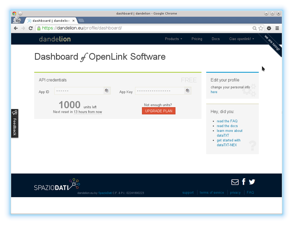 Dandelion API Screenshot 1