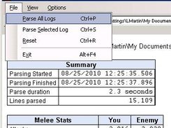Menu selection showing parsing methods