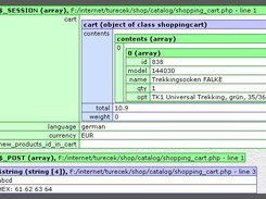 Variables dumped on screen by datadumper