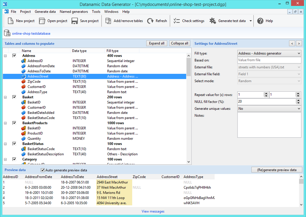 Datanamic Data Generator Screenshot 1